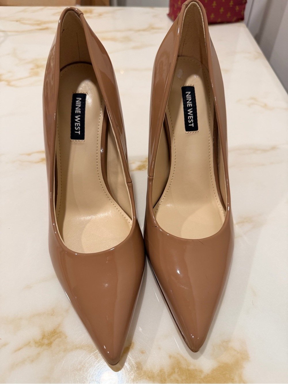 Nine West Patent Pointed-Toe Pumps in Nude Brown